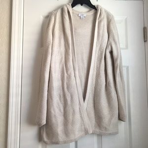 Hooded cardigan, cream textured knit